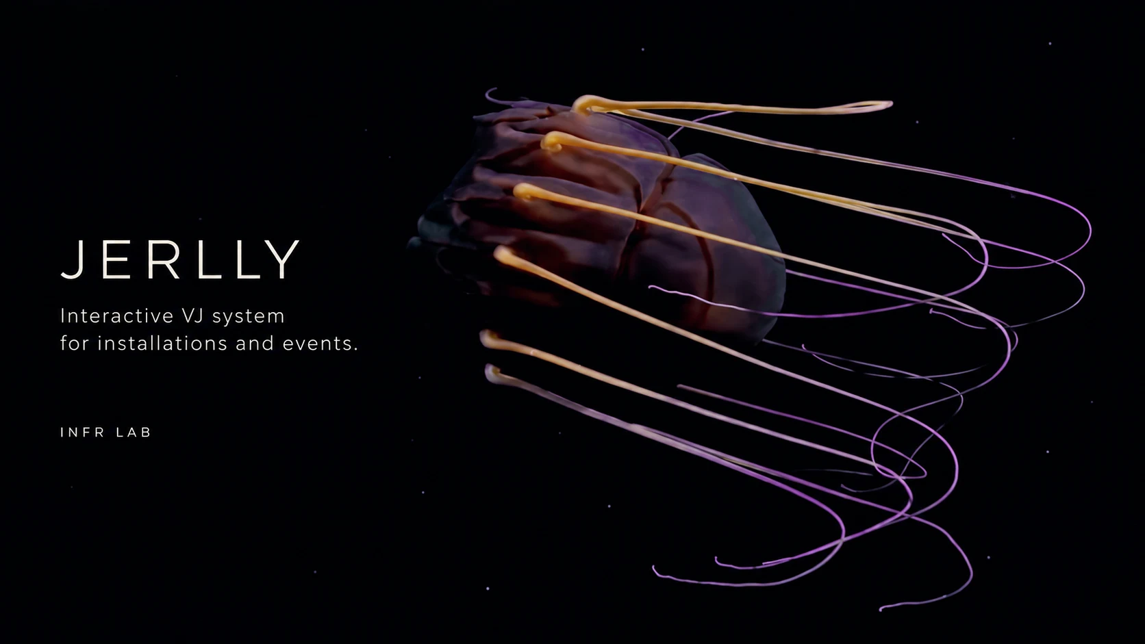 Jerlly presentation artwork: a purple creature with gold and lavender filaments